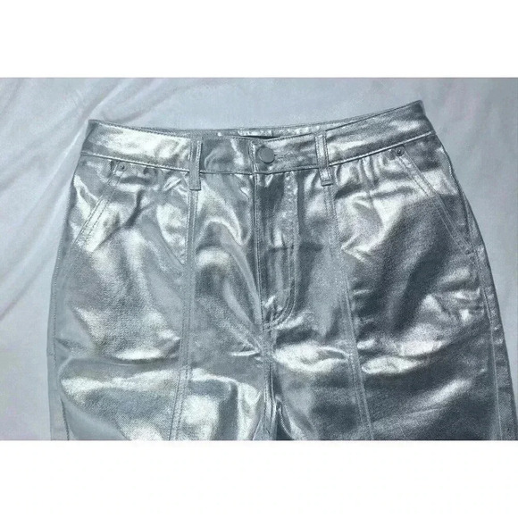 Mint Velvet Luxury Metallic Silver High Rise Leather Pants Size 10R - Picture 5 of 11